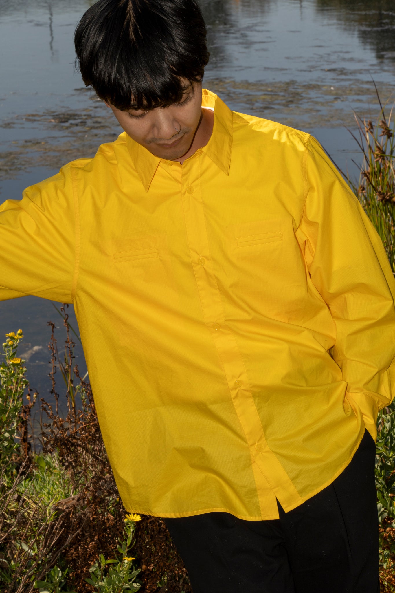 RICE NINE TEN - COTTON RIPSTOP SHIRT IN YELLOW