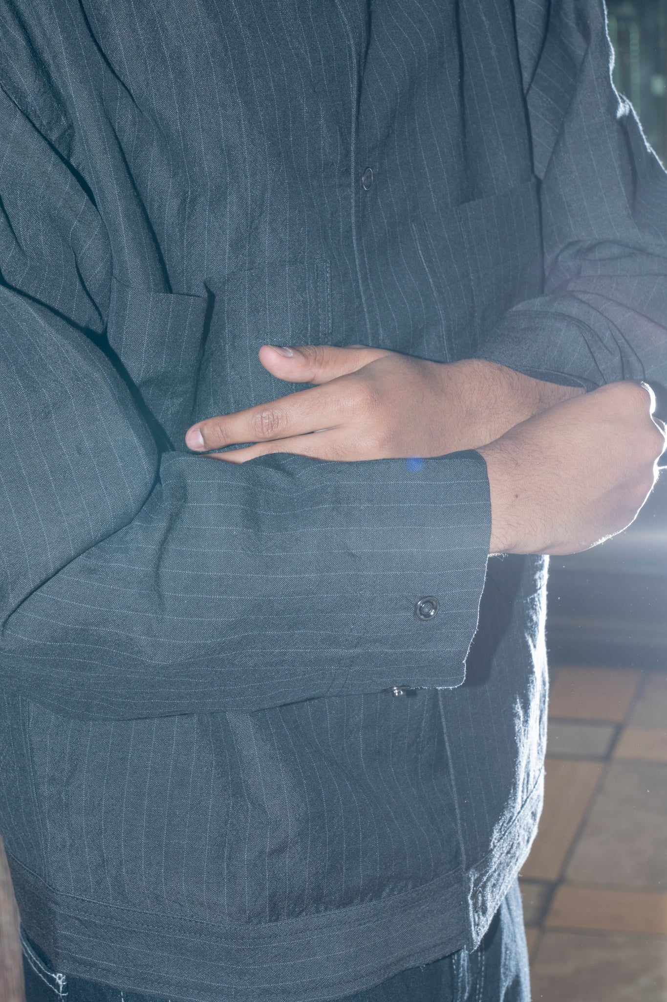 ARCHIE - COVERALL SHIRT IN CHARCOAL STRIPE