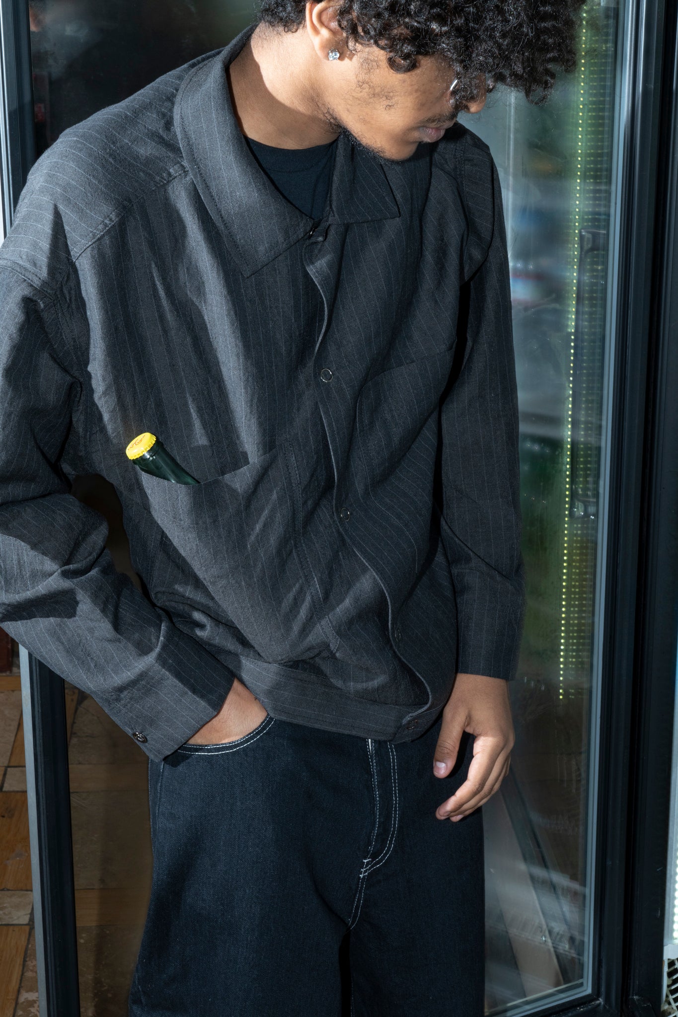 ARCHIE - COVERALL SHIRT IN CHARCOAL STRIPE