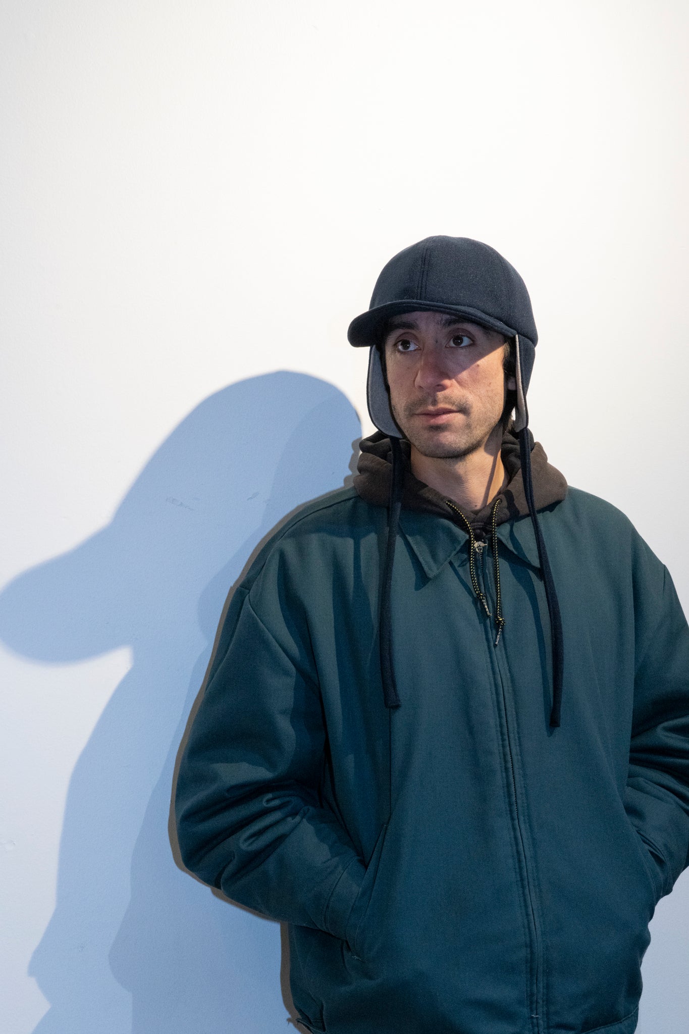 FOUND FEATHER - 6 PANEL CAP WITH EARS IN NAVY MELTON WOOL