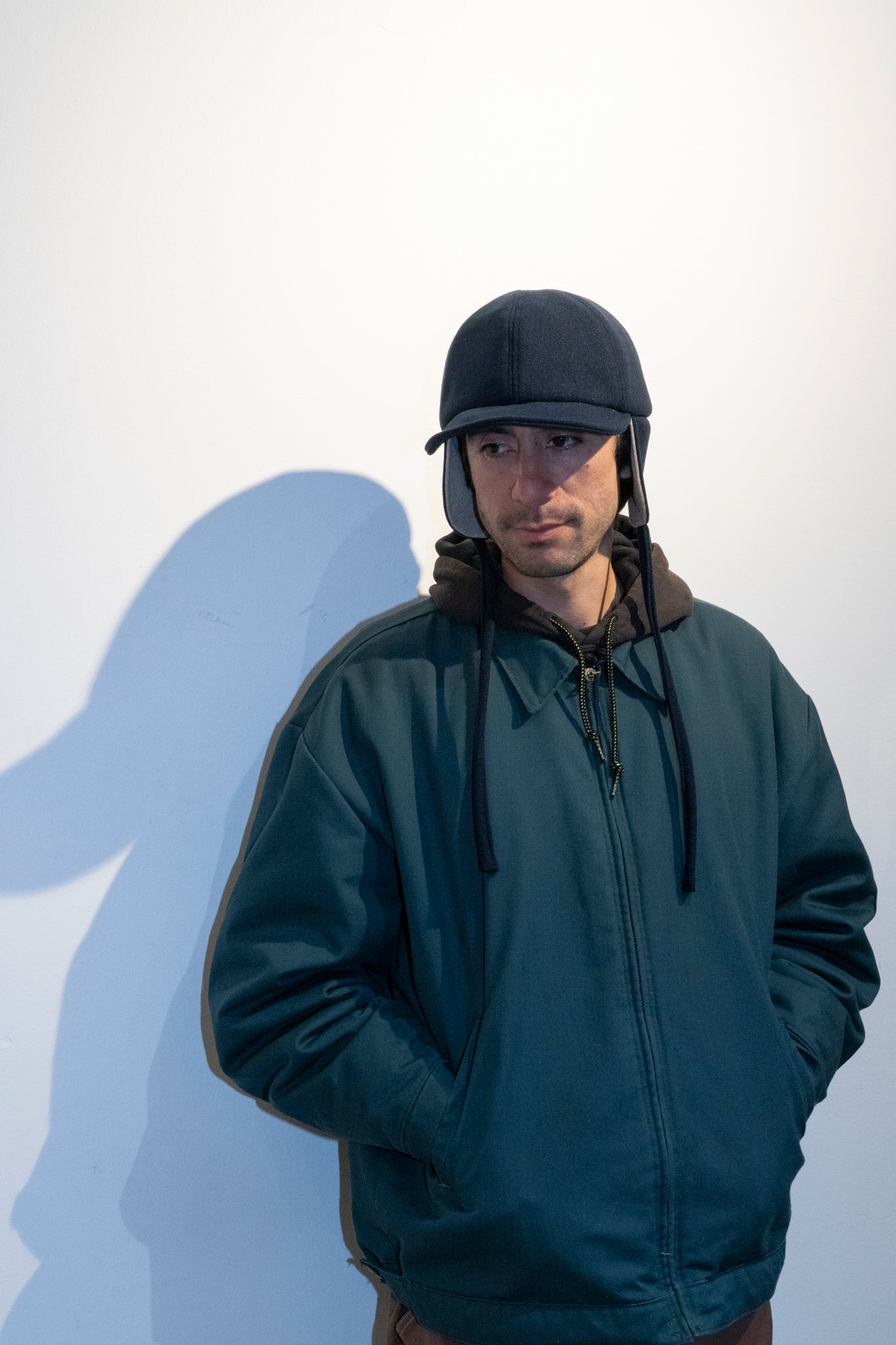 FOUND FEATHER - 6 PANEL CAP WITH EARS IN NAVY MELTON WOOL