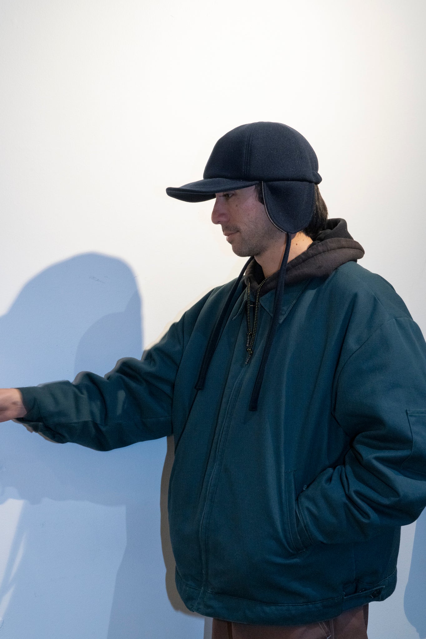 FOUND FEATHER - 6 PANEL CAP WITH EARS IN NAVY MELTON WOOL