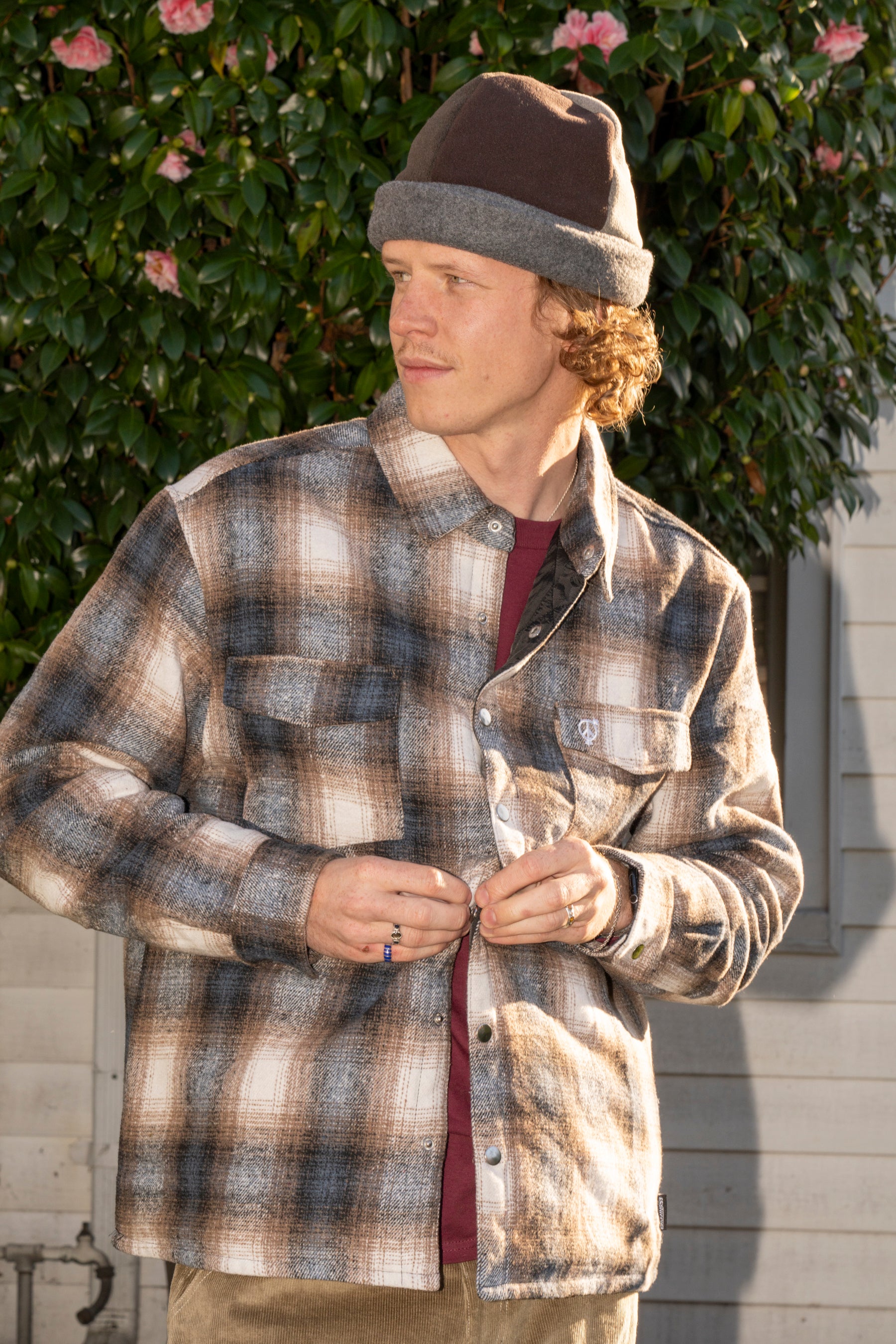 トップス Sexhippies INSULATED SNAP FLANNEL SHIRT Sexhippies Insulated Snap Flannel Navy/Brown/White - Orchard